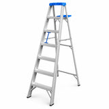 Wadfow WLD4H07 aluminium 6+1 step ladder with blue tool tray on a white background