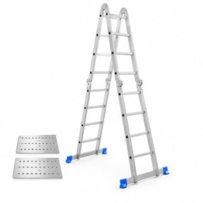 Wadfow WLD7H44 4×4 aluminium multipurpose ladder with two scaffold plates on a white background