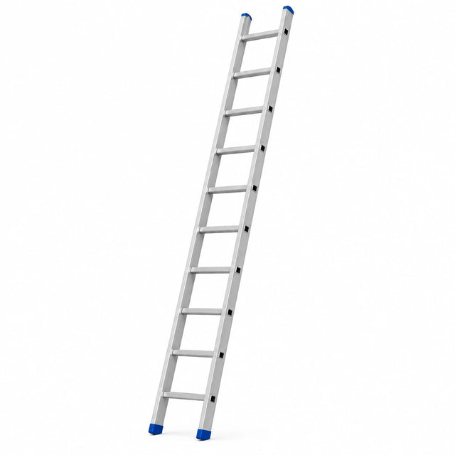 Wadfow WLD6H10 10-step straight aluminium ladder with blue feet on a white background