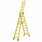 Wadfow WLD4939 three-section 3x9-step extension ladder with yellow non-conductive rails on a white background