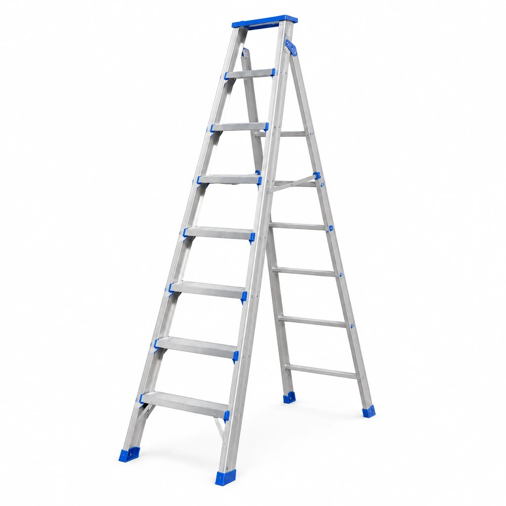 Wadfow WLDF082 eight-step aluminium multifunction flip ladder in A-frame configuration on a white background