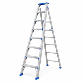 Wadfow WLDF082 eight-step aluminium multifunction flip ladder in A-frame configuration on a white background