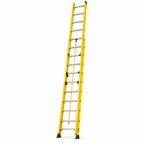 Wadfow 2 × 12-step extension ladder with yellow non-conductive rails, aluminium rungs and black feet on white background