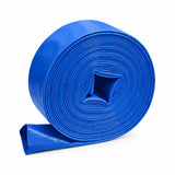 Wadfow blue 2-inch PVC lay-flat hose WPFH0210 coiled on a white background