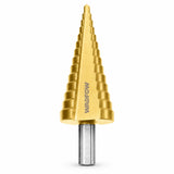 Wadfow WJD1403 gold titanium-finish 4–32mm step drill bit with silver 10mm shank on a white background