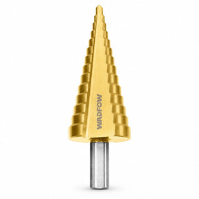Wadfow WJD1403 gold titanium-finish 4–32mm step drill bit with silver 10mm shank on a white background