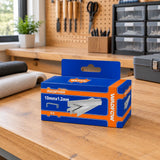 Wadfow WNA0810 staple pack stored on an organised upholstery workshop workbench.