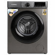 Dark-grey Luxell 8kg front-load steam inverter washing machine shown straight-on on a white background.
