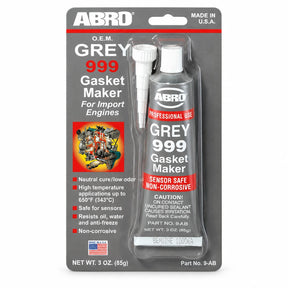 ABRO Grey 999 85g neutral-cure RTV silicone gasket maker in original retail blister packaging on a white background
