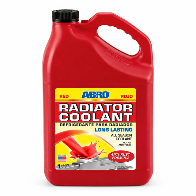 ABRO EC-502 red radiator coolant 3.785L gallon jug on a white background