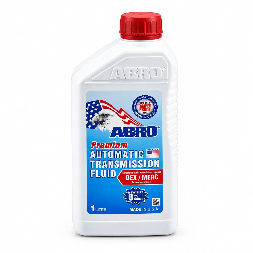 ABRO 1L Premium Dexron III/Mercon automatic transmission fluid bottle on a white background