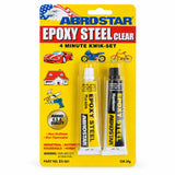 ABROSTAR Epoxy Steel Clear ES-501 34g blister pack with separate resin and hardener tubes on white