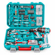 Total THKTHP41667 166-piece tool set with 20V cordless impact drill displayed in its open moulded case on white background.