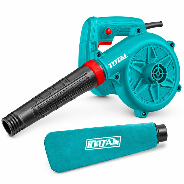 Total TB4066 400W electric blower with long nozzle and supplied turquoise dust-collection bag on white background