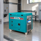 Total TP280001-1 silent diesel generator parked in a clean commercial plant room service bay