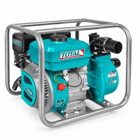 Total TP3306 7HP gasoline water pump with turquoise housing and silver protective frame on a white background