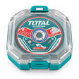 Total TAC1015115 15-piece 115mm ultra-thin metal cutting disc set in its branded plastic storage box on white background