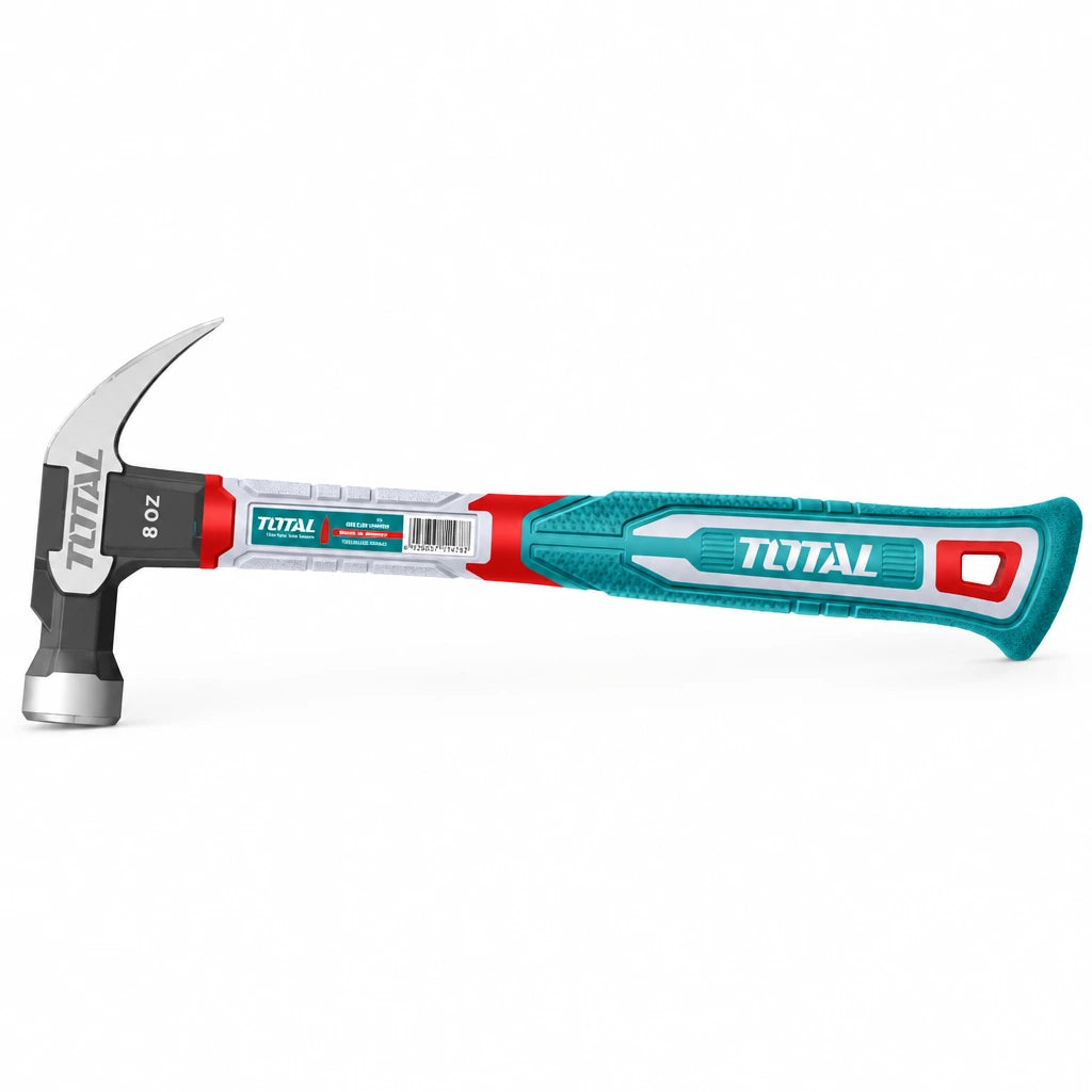 Total THCH61008 8 oz claw hammer with turquoise fibreglass handle on a white background