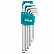 Total THT106292 nine-piece extra-long ball-point metric hex key set in teal holder on white background.