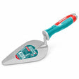 Total THT82816 200mm bricklaying trowel with pointed metal blade and turquoise red shaped handle on white background