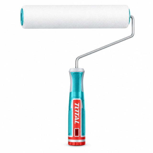 Total THT8594D 230mm acrylic paint roller with white cover and turquoise handle on a white background