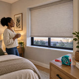 Finished bedroom window shade fitted neatly after measuring with a Total TMT126051 tape measure