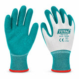 Total TSP13103 XL teal latex-coated handling gloves shown as a pair on a white background.