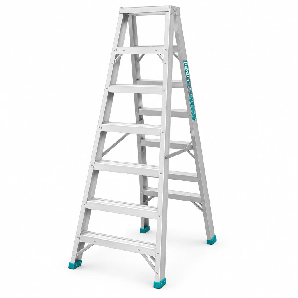 Total THLAD01071 open double-sided 2 by 7-step aluminium ladder on a white background.