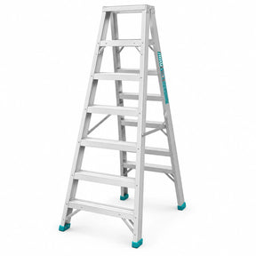 Total THLAD01071 open double-sided 2 by 7-step aluminium ladder on a white background.