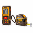 Ingco HLDD260403 laser distance detector and 5 m steel measuring tape combo kit on white background.