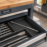 Ingco SDS Plus concrete drill bit stored in an organised professional tool cabinet