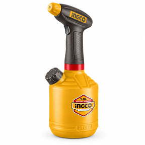 Ingco HSPP3701 yellow 4V cordless hand sprayer with 1L tank on a white background.