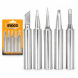 Ingco five-piece replacement soldering-iron tip set with assorted silver tip profiles and branded retail package on white background