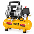 Ingco ACS111062 1.5HP oil-free air compressor with yellow 6L tank, pressure gauge and quick coupler on white background