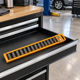Ingco metric impact socket set stored on an organised rolling tool chest in a professional service bay