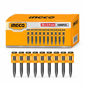 Ingco ANA02381 box with collated 38 x 2.9 mm continuous-firing concrete nails on white background