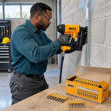 Facilities installer uses a compatible Ingco nailer loaded with ANA02381 nails to fasten a channel to concrete