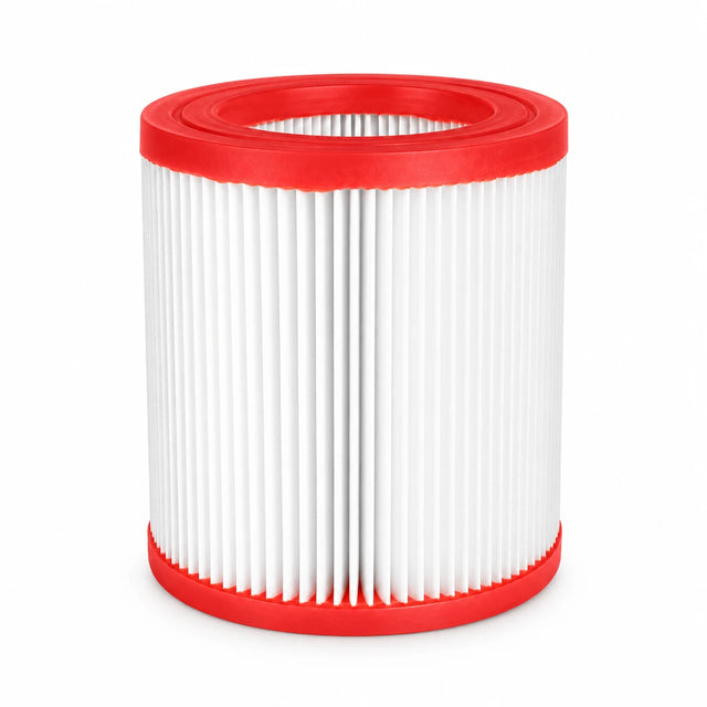 Ingco F8 VCAIHP03 cylindrical pleated replacement filter with red rims on white background