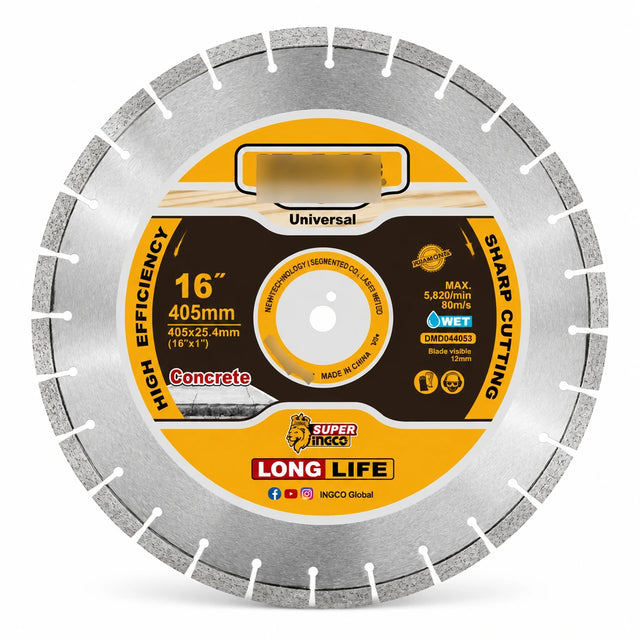 Ingco DMD044053 16-inch 405mm laser-welded diamond floor-saw disc for concrete cutting on a white background