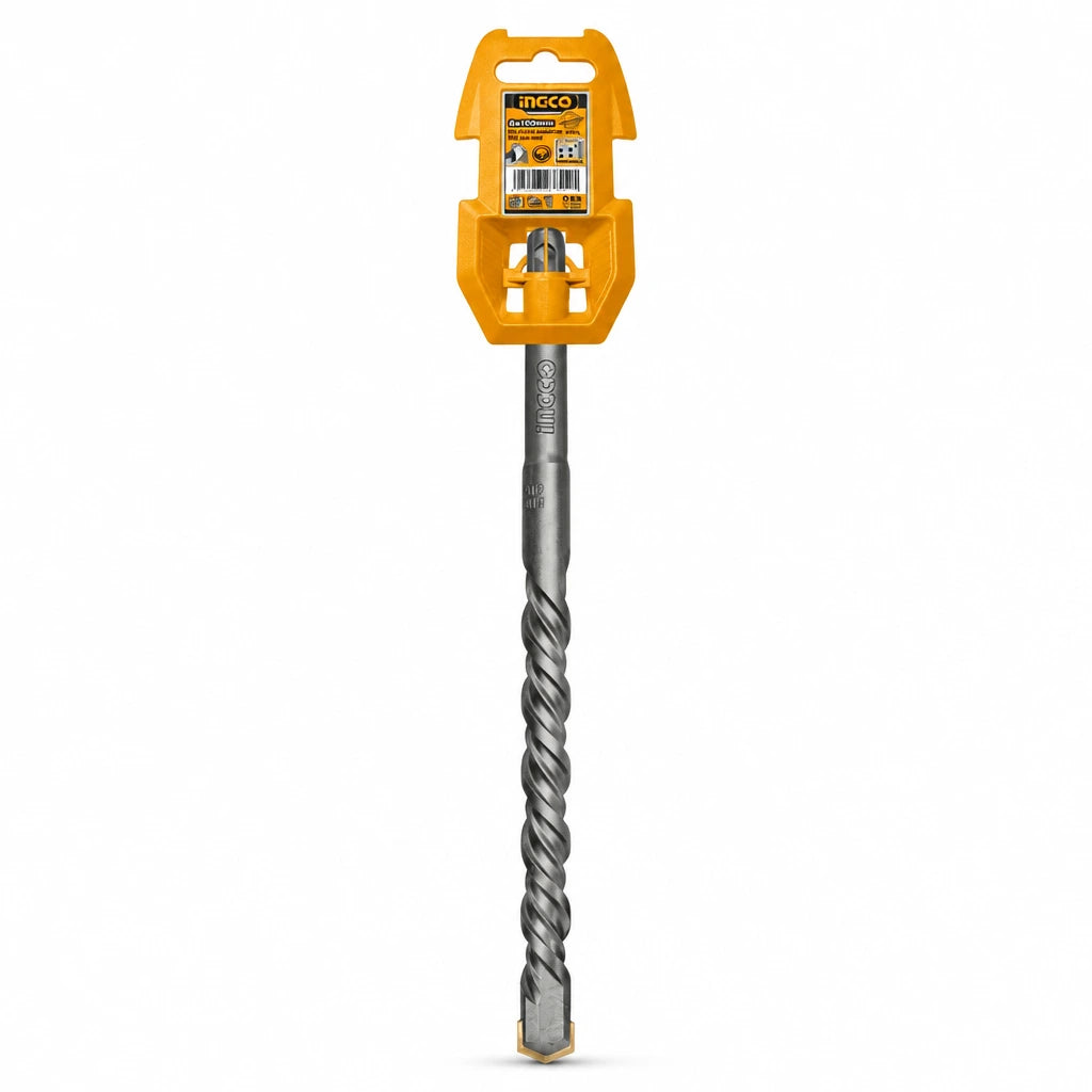 Ingco SDS Plus 6 x 160 mm masonry drill bit with carbide tip and yellow holder on white background