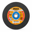 Ingco MCD303558 355mm flat-centre abrasive metal and stainless-steel cutting disc on a white background