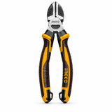 Ingco HHLDCP28168 6-inch Cr-V high-leverage diagonal pliers with black and yellow TPR handles on white