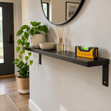 Finished level steel entryway shelf with Ingco HMSL05101 magnetic hand level resting nearby