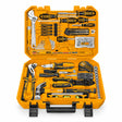 Ingco HKTHP51758 175-piece hand tool set open in its orange carrying case on a white background.