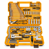 Ingco HKTHP51498 149-piece combination tool set displayed open in its orange molded case on a white background.