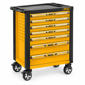 Ingco HTCS273561 356-piece yellow and black seven-drawer rolling tool chest on a white background