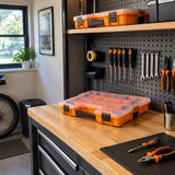 Closed Ingco PBX1711 organiser keeping small hardware accessible beside a completed home utility station