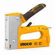 Ingco HSG1408 heavy-duty orange 2-in-1 manual staple and brad gun on a white background.