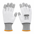 Ingco HGPUG62 XL pair of white PU fingertip-coated precision assembly gloves on white background