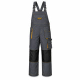 Ingco WUCT8033.XL grey polyester-cotton work overalls with adjustable straps and multiple tool pockets on a white background